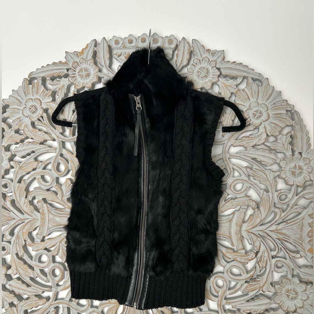 True Character Wool Jacket with Rabbit Fur Trim and Leather Zipper – Y2K Size XS